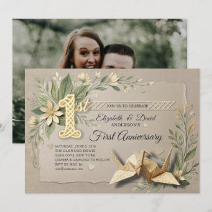 1st Wedding Paper Anniversary Papercut Crane Photo Invitation