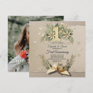 1st Wedding Paper Anniversary Papercut Crane Photo Invitation