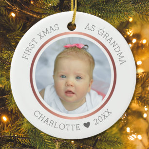 1st Xmas As Grandma Modern Two Photo Ceramic Tree Decoration