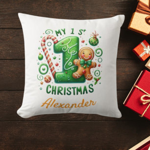 1st Xmas Candy Cane Gingerbread Photo Cushion