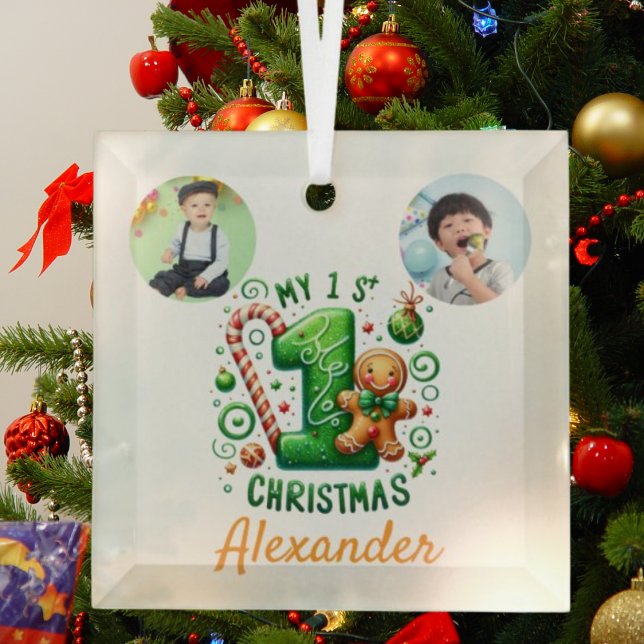 1st Xmas Candy Cane Gingerbread Photo Ornament (Creator Uploaded)