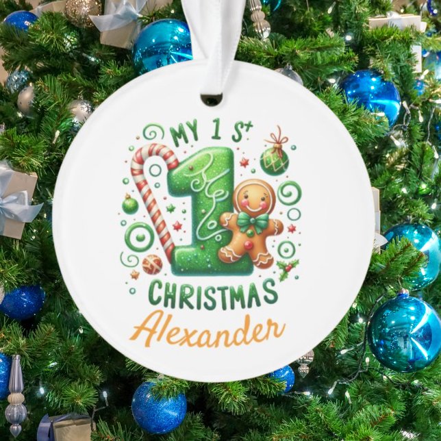 1st Xmas Candy Cane Gingerbread Photo Ornament (Creator Uploaded)