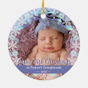 1st Xmas New Baby Grandparents Soft Blue Purple Ceramic Tree Decoration