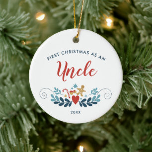 1st Xmas Uncle Personalised Gingerbread Candy Cane Ceramic Tree Decoration