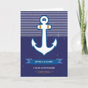 1st Year Anchor Nautical Wedding Anniversary Card