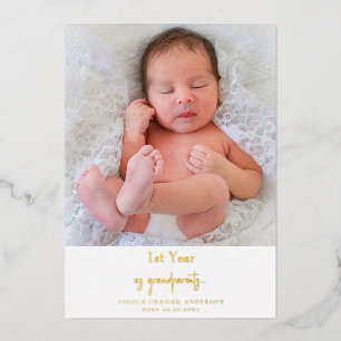 1st Year as Grandparents Foil Baby Photo Christmas Holiday Card
