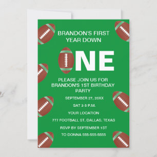 1st Year Down Birthday Party Football Boys Sports Invitation