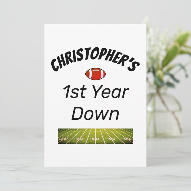 1st year down Football Boy's Birthday Invitation (Standing Front)