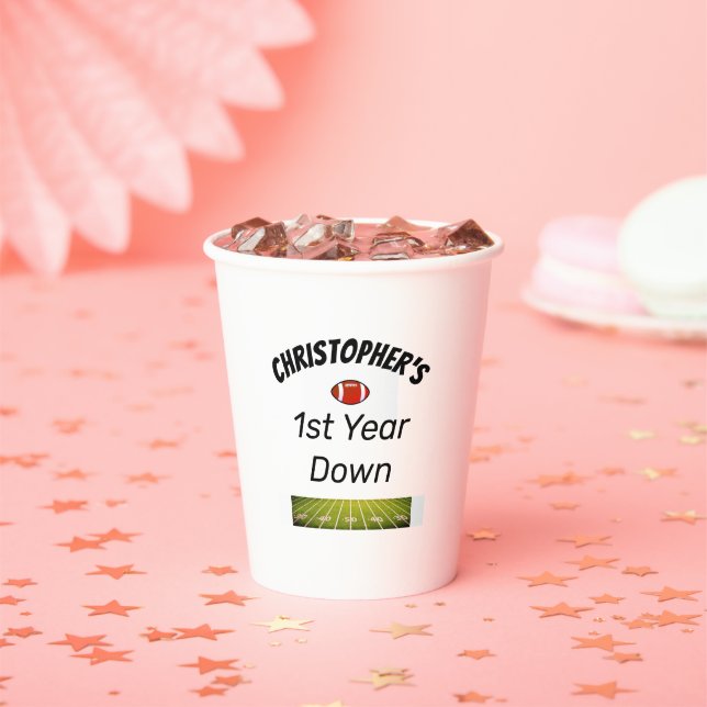 1st year down Football Boy's Birthday Paper Cups (Insitu)