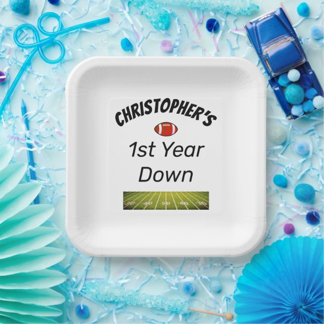 1st year down Football Boy's Birthday Paper Plate (Party)