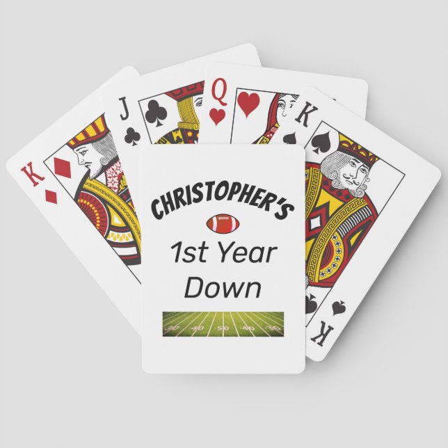 1st year down Football Boy's Birthday Playing Cards (Back)
