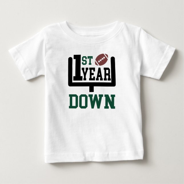 1st Year Down Football First Birthday T-shirt (Front)