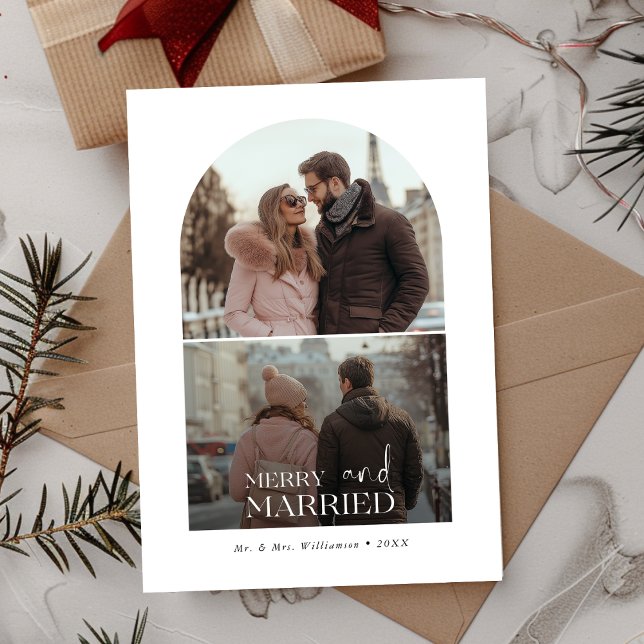 1st Year Merry and Married Arch Photo Christmas Holiday Card (Creator Uploaded)