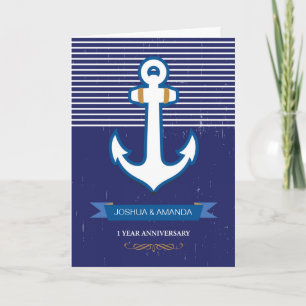 1st Year Wedding Anniversary, Custom Name, Navy Card