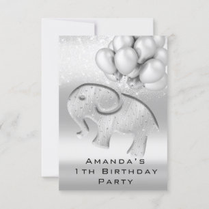 1th Birthday Baby Shower Grey Elephant Ballons Invitation