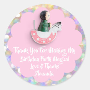 1th Birthday Favour Baby Shower Pink Doll Horse Classic Round Sticker