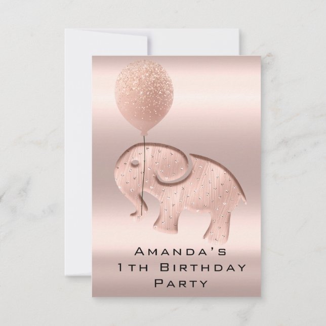 1th Birthday Party Shower Rose Elephant Girl Boy Invitation (Back)