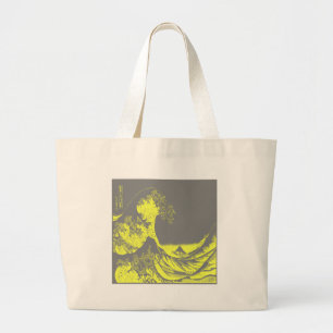 1thegreatwaveredblackbig-003 large tote bag