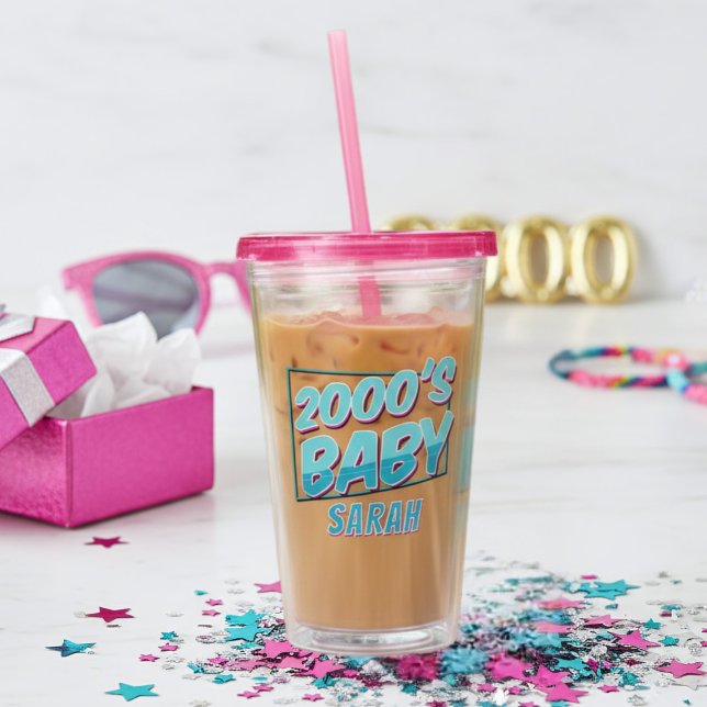 2000 Baby Name Nostalgic Throwback Acrylic Tumbler (2000's Baby? Just add your name to this fun acrylic tumbler )