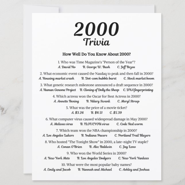 2000 Trivia Game (Front)