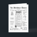 2001 The Year You Were Born Birthday Card<br><div class="desc">Travel back in time with our 2001 birthday card! This card is all about revisiting the past and celebrating your special day. It's filled with fascinating facts and memorable moments from the 2000s that will bring a smile to your face. From the emergence of social media platforms, the boom of...</div>