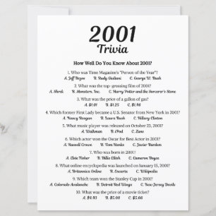 2001 Trivia Game 24th Birthday Party Game