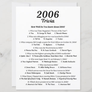 2006 Trivia Game   19th Birthday Party Game