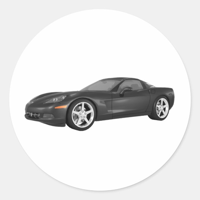 2008 Corvette: Sports Car: Black Finish Classic Round Sticker (Front)