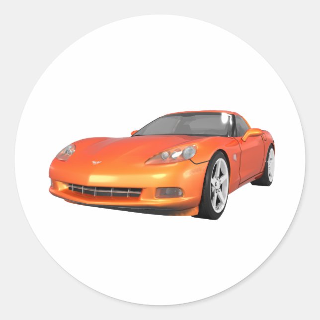 2008 Corvette: Sports Car: Orange Finish: Classic Round Sticker (Front)