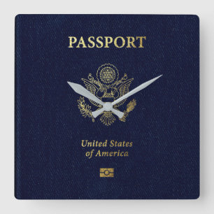 [200] American Passport Cover Square Wall Clock
