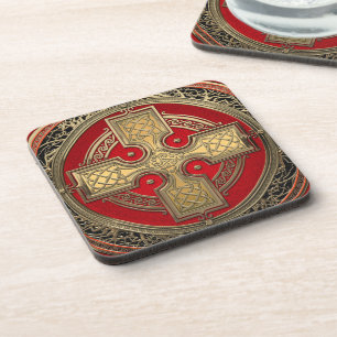 [200] Ancient Celtic Sacred Gold Knot Cross Coaster