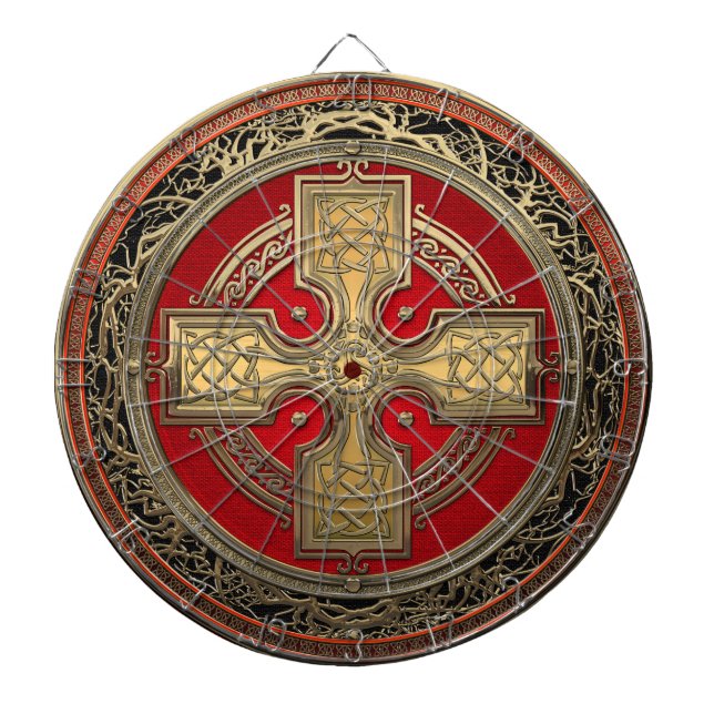 [200] Ancient Celtic Sacred Gold Knot Cross Dartboard (Front)