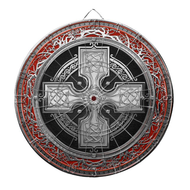 [200] Ancient Celtic Sacred Silver Knot Cross Dartboard (Front)