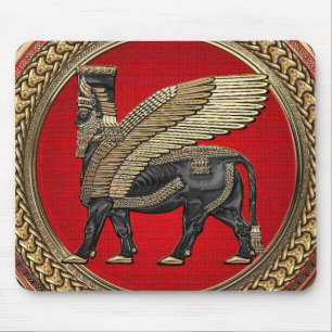 [200] Assyrian Winged Bull: Gold and Black Lamassu Mouse Mat