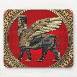 [200] Assyrian Winged Bull: Gold and Black Lamassu Mouse Mat