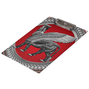 [200] Assyrian Winged Bull: Silver & Black Lamassu Clipboard