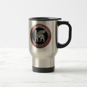 [200] Assyrian Winged Lion - Silver Lamassu Travel Mug