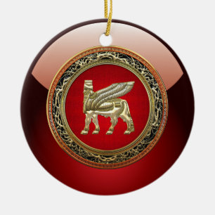 [200] Babylonian Winged Bull Lamassu [3D] Ceramic Tree Decoration