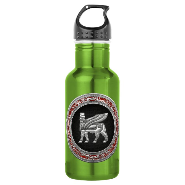 [200] Babylonian Winged Bull [Silver] [3D] 532 Ml Water Bottle (Front)
