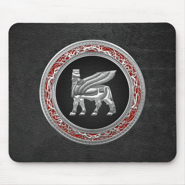 [200] Babylonian Winged Bull [Silver] [3D] Mouse Mat (Front)