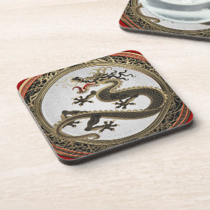 [200] Black and Gold Sacred Eastern Dragon Coaster