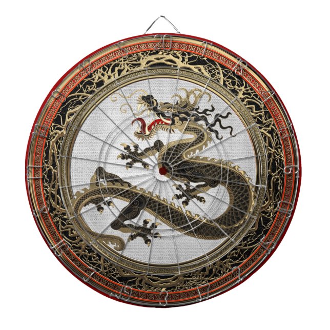 [200] Black and Gold Sacred Eastern Dragon Dartboard (Front)