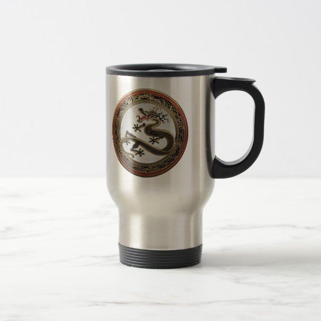 [200] Black and Gold Sacred Eastern Dragon Travel Mug (Right)
