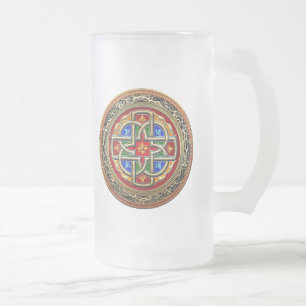 [200] Celtic Cross [Gold+Enamel] Frosted Glass Beer Mug