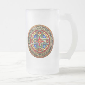 [200] Celtic Cross [Gold+Enamel] Frosted Glass Beer Mug