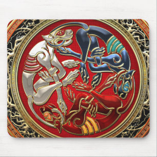 [200] Celtic Treasures - Three Dogs on Gold Mouse Mat