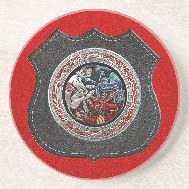 [200] Celtic Treasures - Three Dogs on Silver Coaster (Front)