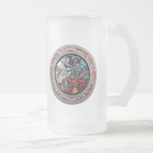 [200] Celtic Treasures - Three Dogs on Silver Frosted Glass Beer Mug