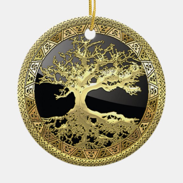 [200] Celtic Tree of Life [Gold] Ceramic Tree Decoration (Front)