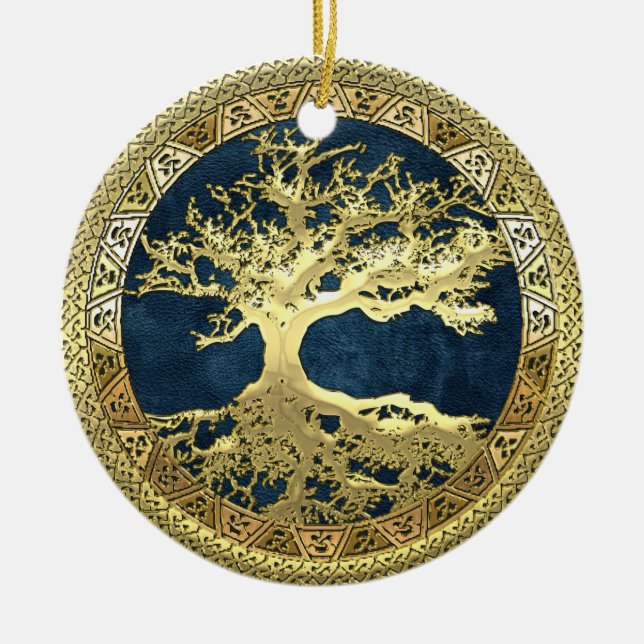 [200] Celtic Tree of Life [Gold] Ceramic Tree Decoration (Front)
